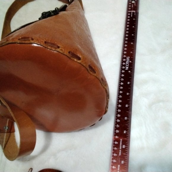 Burnt orange leather embossed shoulder bag - Picture 9 of 14